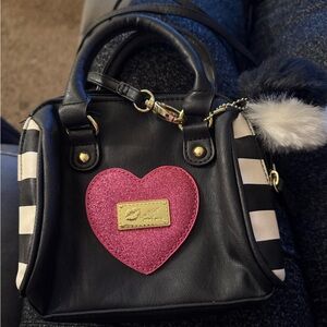 Betsey Johnson Black and Pink Heart Mini Bag